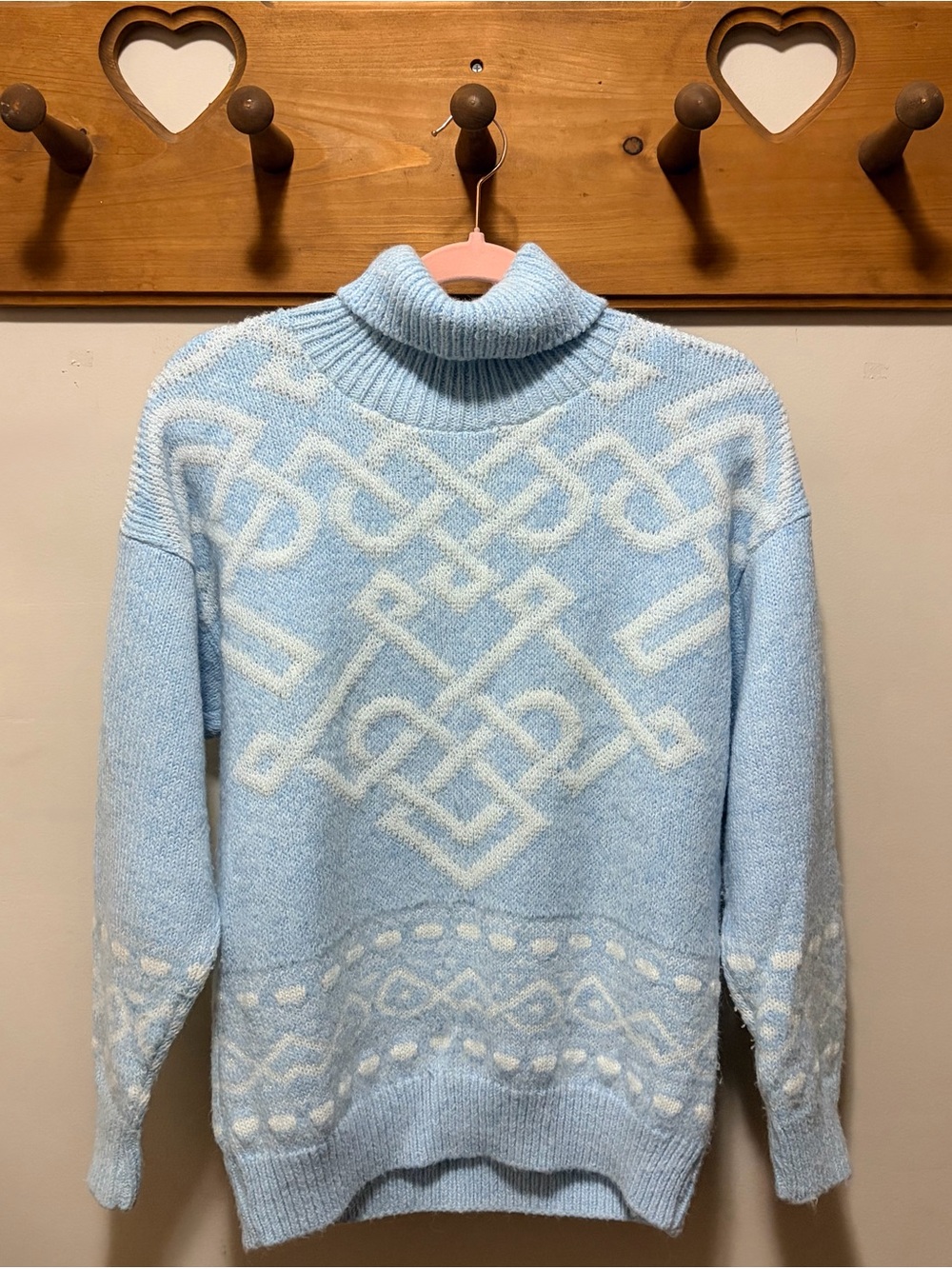 VINTAGE Carriage Court Sweater Women Blue White Nordic Geometric Turtleneck USA
